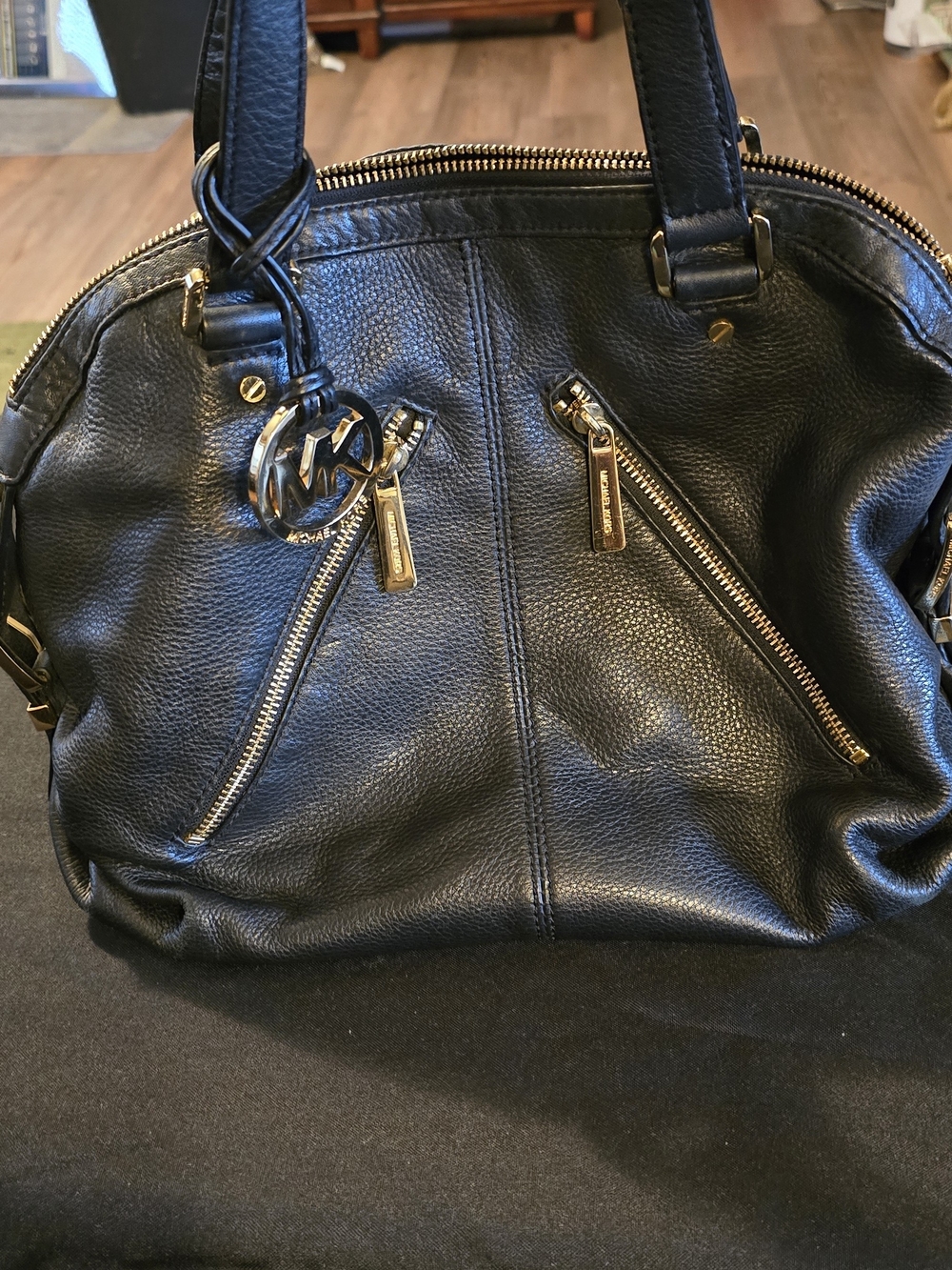 Michael Kors Black Leather Satchel with Gold Hardware